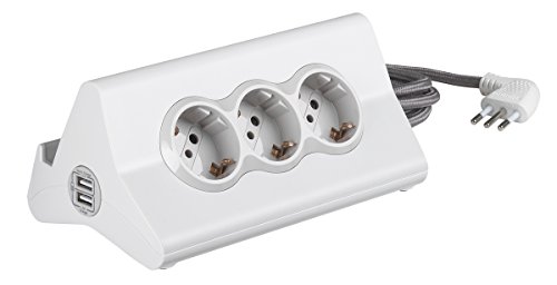 Bticino S3713Dbu Ciabatta Multipresa Hi-Tech Con 3 Prese Standard 10A/16A Tipo P30 250 V, (1 Presa Usb Carica Rapida 5 V 2.4 A Max E 1 Usb 5 V 1.5 A M