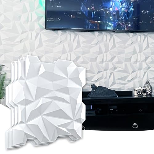 Art3D Pannello Da Parete In Pvc 3D Diamond Jagged Matching-Matt White, Per Interni Residenziali E Commerciali