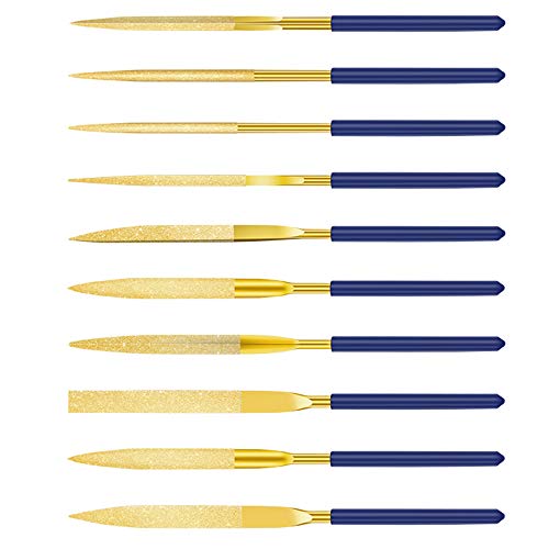 Dylan-Eu Set Di 10 Lime Diamantate Mini Diamond Files, 140 Mm, Per Metallo Morbido, Pietra E Plastica, Blu E Oro