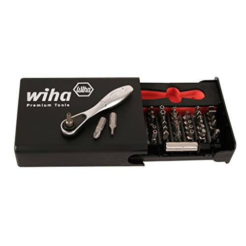 Wiha 71988 - Set Di Punte Di Sicurezza Con Mini Cricchetto, 39 Pezzi, Colore: Argento