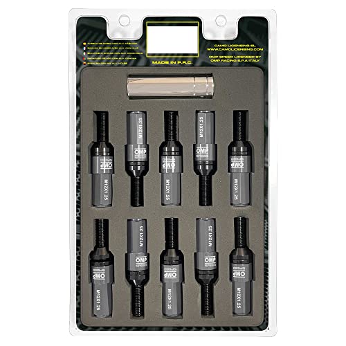Omp Speed Set Di 20 Viti Per Ruota Nere Con Metrica M12X1.25 Chiave Da 17-19 Lunghezza Filettata Da 28 Mm Con Protezione Argento Di Alluminio 7075 + D
