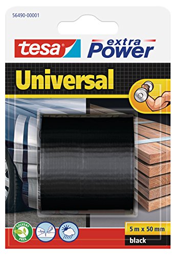 Tesa Extra Power Universale - Nastro Telato Per Riparazioni, Fissaggio, Imballaggio, Marcatura E Sigillatura - Nero - 5 M X 50 Mm