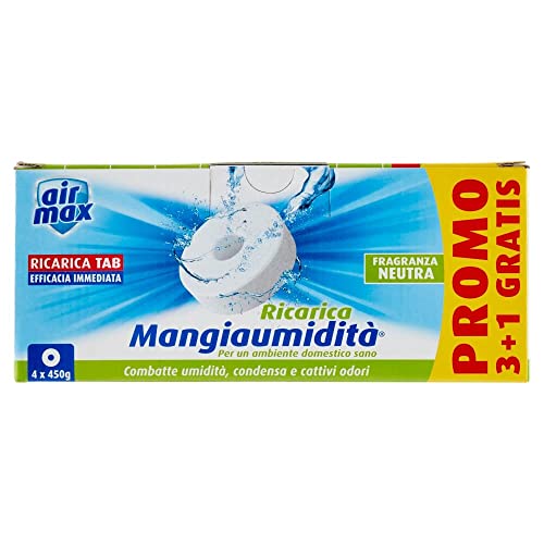 Air Max D0092 - Ricarica Tab Mangiumidità, Fragranza Neutra, 4 X 450 Gr