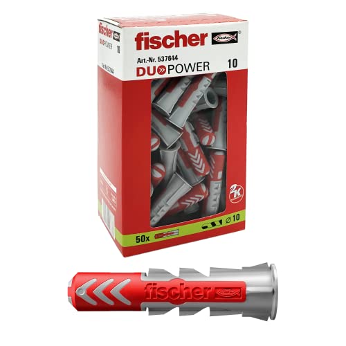 Fischer 50 Tasselli Duopower, 10 X 50 Mm, Per Muro Pieno, Mattone Forato, Cartongesso, 537644, Grigio/Rosso