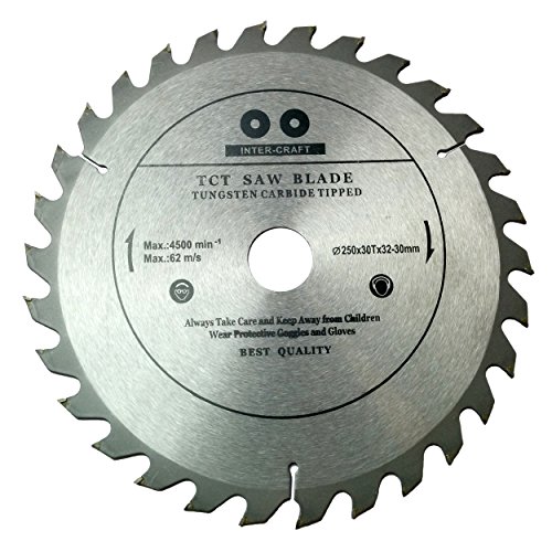 Inter-Craft, Lama Per Sega Circolare Di Alta Qualità, 250 Mm, Per Legno, 250 X 32-30 Mm, Con 30 Denti