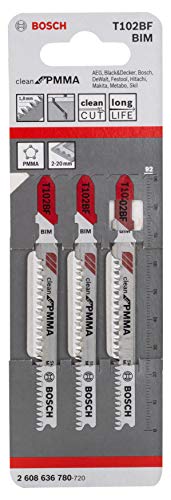 Bosch Professional 3X Lame Per Seghetto Alternativo Expert T 102 Bf Clean For Pvc (Per Fogli Acrilici Pmma, Accessorio Seghetto Alternativo)