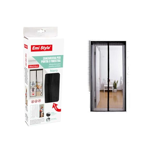 Tenda Zanzariera Magnetica Per Porta Finestra Con Adesivo In Velcro, Zanzariera Anti Insetti, Facile Da Installare (90X210Cm, Nero)
