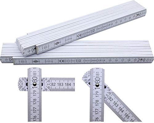 2 Pezzi Metro Metro Metro Bianco 2 M Con Blocco Angolare 90°/180° E Scala Angolare (30°/60°/90°) – Adga 250 Plus Nastro In Legno Di Faggio – Bianco Se