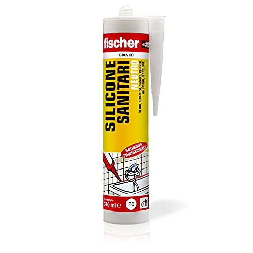 Fischer Silicone Sigillante Sanitari Sns Bianco, Neutro, Antimuffa, Per Ambienti Sanitari, Vasca, Doccia, Lavabo, Senza Solventi, Inodore, Uso Esterno