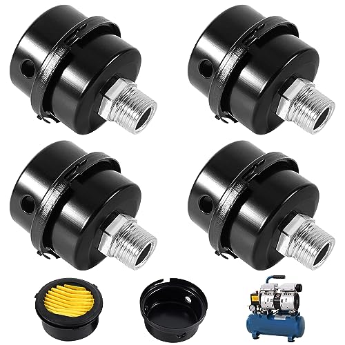 Gzlceu 4 Compressori Per Aria Compressore, Filettatura 3/8", 16 Mm, Silenziatori Per Compressore D'Aria Senza Olio, Filtro Dell'Aria Di Ricambio (Nero
