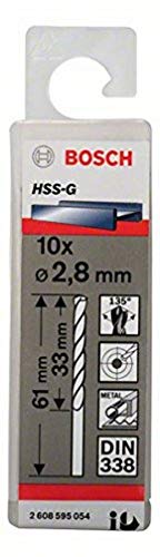 Bosch Professional 10X Hss-G Punta Per Metallo (Ø 2.8 Mm, Robust Line, Accessori Per Trapani)
