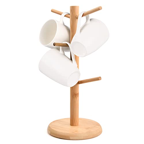 Albero Porta Tazze In Legno, Porta Tazze Caffe, Porta Tazze Da Appoggio, Supporto Per Albero Della Tazza, Portabicchieri Con 6 Ganci E Base Ponderata