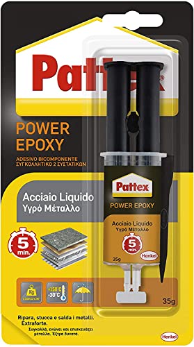 Pattex Power Epoxy Acciaio Liquido, Colla Epossidica Bicomponente Color Metallo A Base Di Resina Epossidica, Forte Adesivo Epossidico Per Metalli E Al
