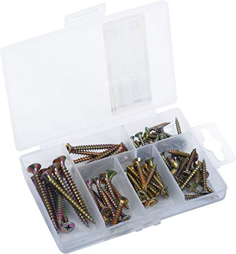 Connex Dp8500102 - Assortimento Di Viti Universali A Testa Pozidriv Con Filettatura Piena, 76 Pezzi, Colore: Giallo