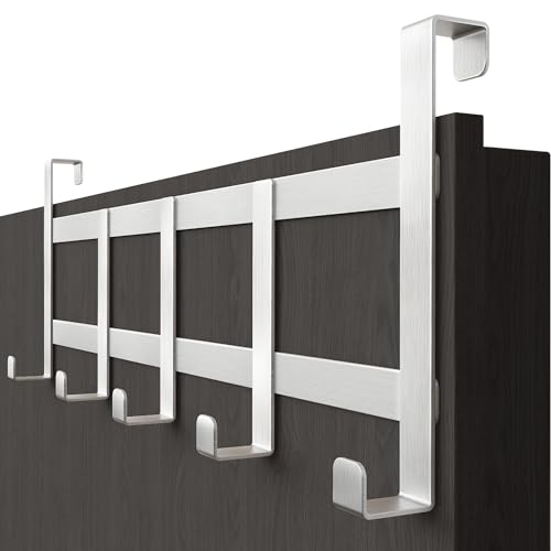 Menz 4Smile Appendiabiti Da Porta, Inox - Attaccapanni Da Porta Argento, Salvaspazio - Appendino Da Porta, Appendiabiti Porta, Appendi Abiti Per Porte