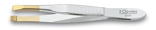 3 Claveles 12240 Pinza Depilar Recta, Punta Oro De 8 Cm