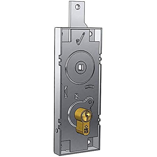 Prefer 6596.0810.0200 - Serratura Per Basculante/Garage, Cilindro A Profilo Europeo Interasse 60 Mm, Maniglia In Folle