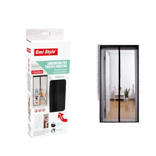 Tenda Zanzariera Magnetica Per Porta Finestra Con Adesivo In Velcro, Zanzariera Anti Insetti, Facile Da Installare (110X220Cm, Nero)