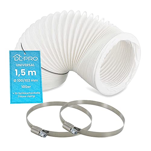 Dl-Pro - Tubo Di Scarico, 1,5 M, Diametro 100/102 Mm, Con 2 Fascette Per Condizionatori D'Aria, Asciugatrici, Cappe Aspiranti