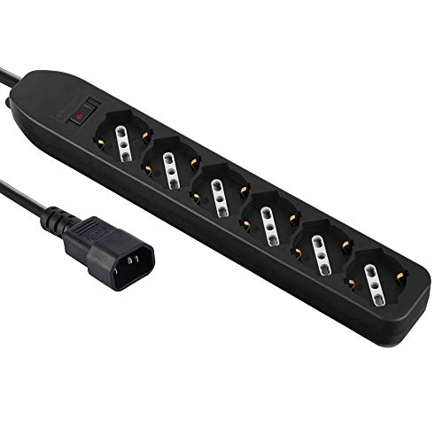 Electraline 62067 Multipresa Per Ups Con 6 Posti Bivalenti 10/16A Con Interruttore Di Sicurezza, Spina Ingresso Tipo Vde C14, Cavo 1,5M, Nero