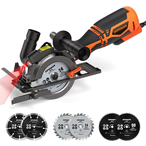 Dovaman Sega Circolare Per Legno, 710W 115Mm Mini Sega Circolare, Maniglia Aggiuntiva, 3500Rpm Con Laser, 6 Lame, Profondità Di Taglio 29-43Mm, Per Le