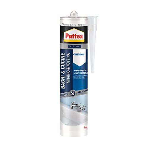Pattex Bagni&Cucine Original Silicone Trasparente Sigillante, Silicone Cucina E Bagno Resistente Alla Muffa, Silicone Sigillante Impermeabile, 1 Cartu