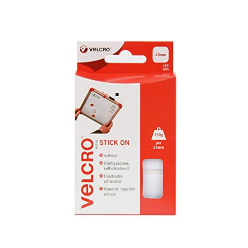 Velcro Ec60235 Quadrati, 25 Mm X 25 Mm, 24 Set, Bianco