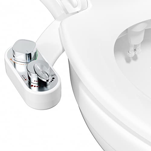 Bidet Toilet Seat Attachment, Hot&Cold Sprayer Bidet Non-Electric Mechanical, Self-Cleaning Dual Nozzle, Fresh Water Spray Bidet For Toilet With Adjus