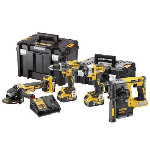 Dewalt Dck422P3T-Qw- Kit Xr 18V=Dcd796 Trapano A Percussione + Avvitatore A Percussione Dcf887 + Smerigliatrice Dcg405 + Martello Dch273 + 3 Batterie