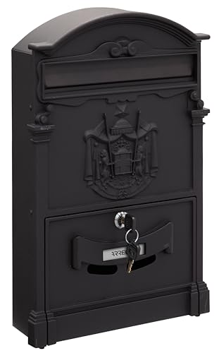 Arregui Residencia D-2151/N Cassetta Postale Individuale Di Stile Classico In Alluminio, Dimensione M (Din A4 E Riviste), Nero