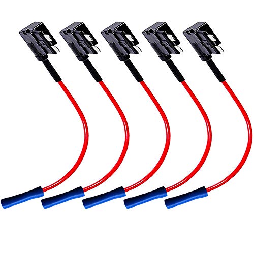 Qitindasen 5Pcs Premium 12V / 24V Medio Add-A-Circuit Portafusibile, Lama Fusibile Tap Adattatore, Con Fusibile Estrattore, 5Pcs Fascette, 15Pcs Stand
