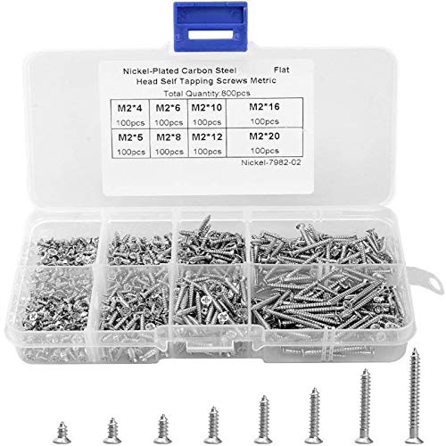 800Pcs M2 Viti Autofilettanti, Vis Auto-Araudeuses À Tête Plate, Viti A Testa Piatta A Croce In Acciaio Al Carbonio Nichelato Per Apparecchiature Elet