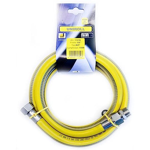 Tubo Flessibile Gas 1,5 Mt - 1/2" Mf Inox A Norma En 15266 Per Piano Cottura/Cucina Uniroll