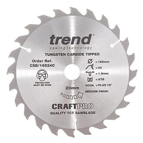 Trend Csb/16524C Craft Pro - Lama Per Sega Circolare In Carburo Di Tungsteno, Punta In Carburo Di Tungsteno, 165 Mm X 24 Denti X 20 Fori