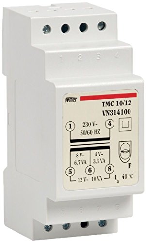 Vemer Vn314100 Trasformatore Tmc 10/12 Da Barra Din Per Servizio Continuo 230V/4-8-12V, Grigio Chiaro