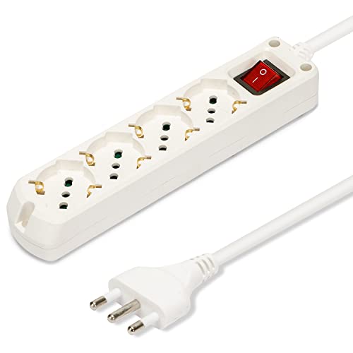 Multipresa 4 Posti Polivalenti Schuko + 10/16A Con Interruttore Cavo 1M E Spina 16A