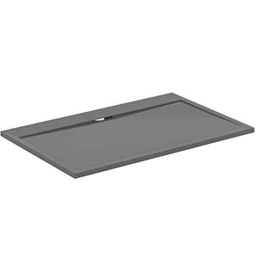 Ideal Standard - Ultra Flat S I.Life, Piatto Doccia Rettangolare 140X90 In Resina, Piletta Di Scarico Lato Lungo, Finitura Opaca Effetto Pietra, Grigi