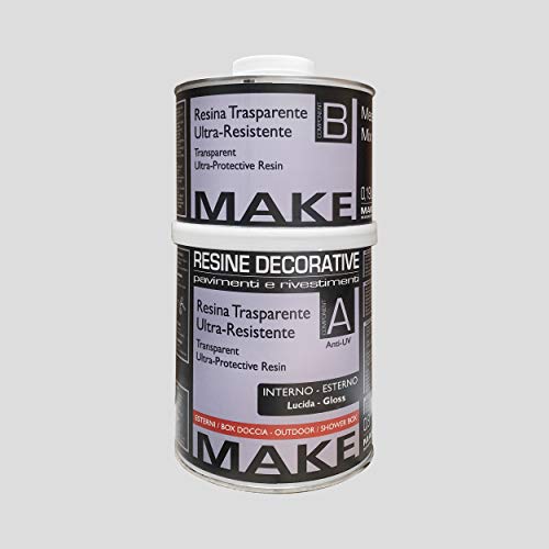 Make Design For You | Resina Ultra Resistente, 1 Litro, Trasparente Lucida, Base Solvente, Bicomponente. Per Proteggere Superfici Esterne O A Contatto
