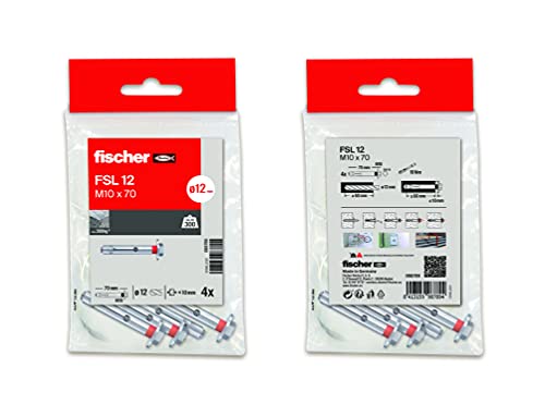 Fischer - Tasselli Ancoraggio Metallico Di Espansione, Tasselli Calcestruzzo, Parete, Borsa 16 Pezzi Fsl M10X70