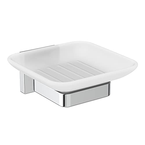 Ideal Standard - Iideal Standard - Iom Square Portasapone Per Installazione A Parete In Vetro Opaco, Con Supporto Cromato
