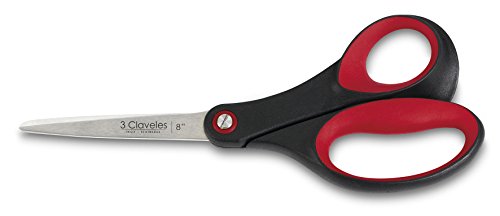 3 Claveles Tijera Multiusos Acero Inoxidable, Mango Tpr Soft De Color Y, Rojo/Negro
