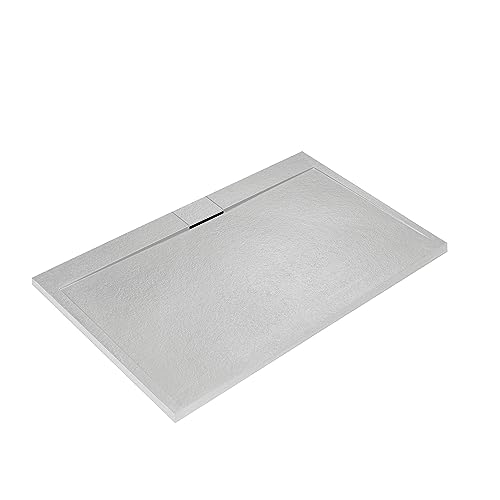 Ideal Standard - Ultra Flat S I.Life, Piatto Doccia Rettangolare 140X70 In Resina, Piletta Di Scarico Lato Lungo, Finitura Opaca Effetto Pietra, Bianc