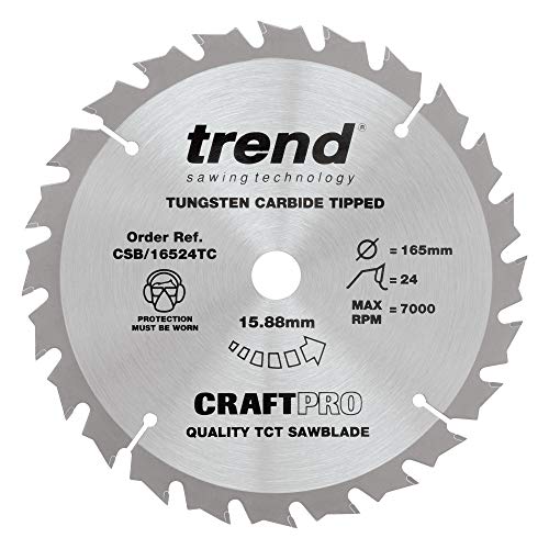 Trend Lama Per Sega Craftpro Tct - Diametro 165 Mm X 5/8 Pollici (15,88 Mm) Alesaggio X 24 Denti, Per Seghe Circolari A Batteria, Punta In Carburo Di