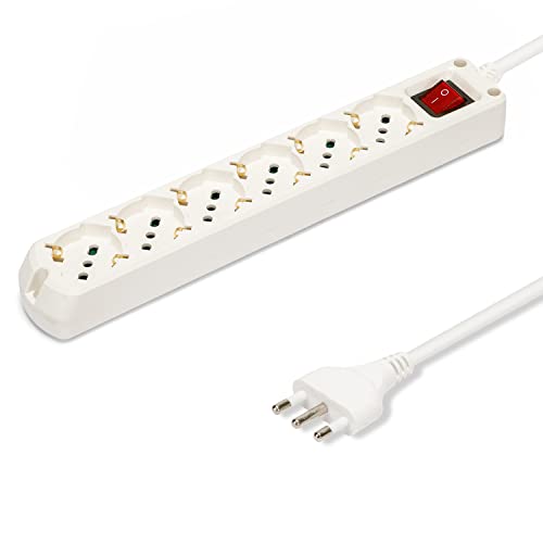 Multipresa 6 Posti Polivalenti Schuko + 10/16A Con Interruttore Cavo 1M E Spina 16A