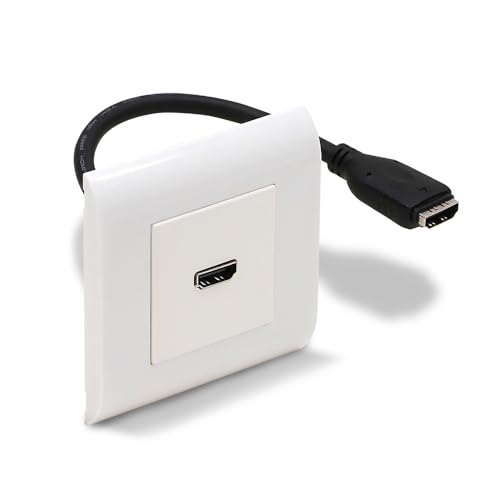 Waytex Presa Da Parete Hdmi Tipo Mosaic 80X80 Femmina Completa, Plastron Hdmi 45X45 F/F Cavo 20Cm Con Piastra E Supporto A Vite, Colore Bianco