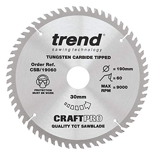 Trend Lama Per Sega Circolare Craftpro Tct Per Finiture Fini, 190 Mm X 60 Denti X 30 Mm Di Foro, Con Punta In Carburo Di Tungsteno, Csb/19060