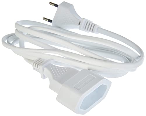 Electraline 900007-Prolunga Da 2 M Con Presa Europea, Con Cavo, 2 X 1,5 Mm², Colore: Bianco