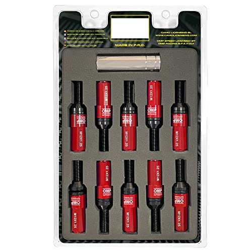 Omp Speed - Set Di Viti Performance Con Protezione In Alluminio, M12X1.25, Hex: 17-19, L: 28 Mm, Colore: Rosso