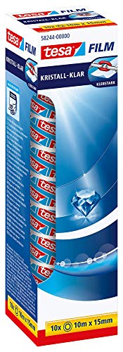 Tesafilm Crystal Clear Nastro Adesivo Trasparente, Resistente All'Invecchiamento E Allo Strappo, Extra Forte E Quasi Invisibile, Confezione Da 10 Roto