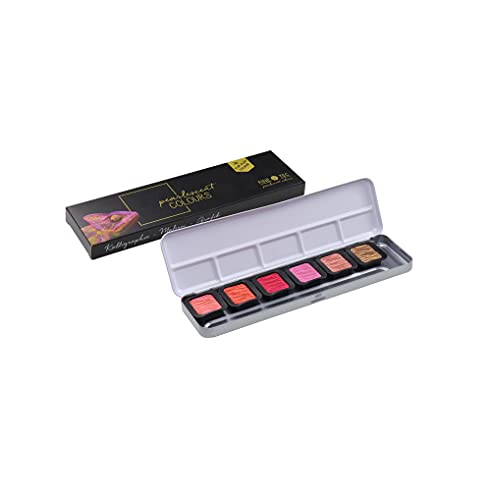 Finetec K-F0603S Farbnäpf 30 X 22 Mm Pearglanzfarben Warm 5+1 Stück Im Metallkasten, Gummi Arabicum, Pigmenten, Metall, (1Er Pack)